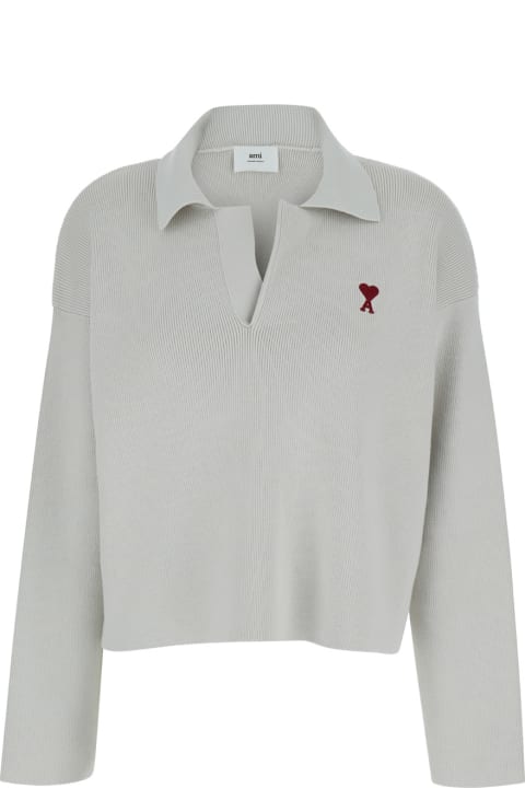 ウィメンズ Ami Alexandre Mattiussiのトップス Ami Alexandre Mattiussi White Polo Sweater With Embroidered Ami De Coeur Logo In Cotton Woman