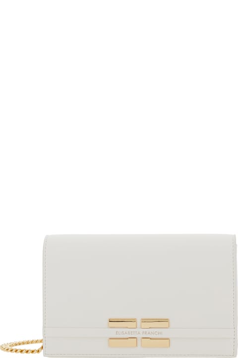 Elisabetta Franchi Bags for Women Elisabetta Franchi White Clutch Bag With Logo Lettering On The Front And Chain Shoulder Strap In Eco Leather Woman
