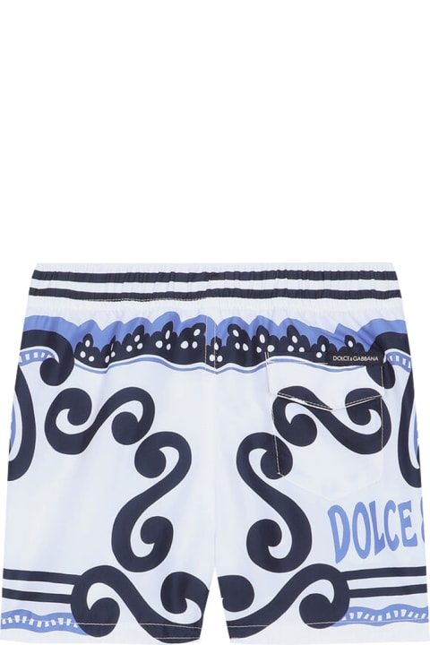 Swimwear for Baby Boys Dolce & Gabbana Nylon Swimming Boxers With Navy Print