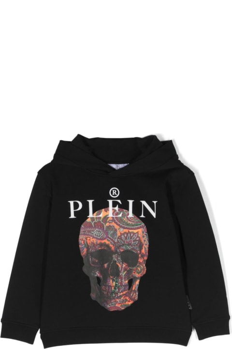 Philipp Plein Junior Sweaters & Sweatshirts for Boys Philipp Plein Junior Philipp Plein Felpa Nera Skull In Cotone Con Cappuccio Bambino