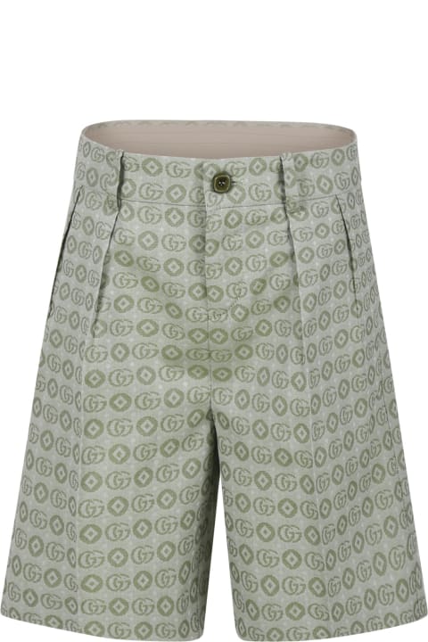 Gucci Bottoms for Boys Gucci Green Shorts For Boy With Double G
