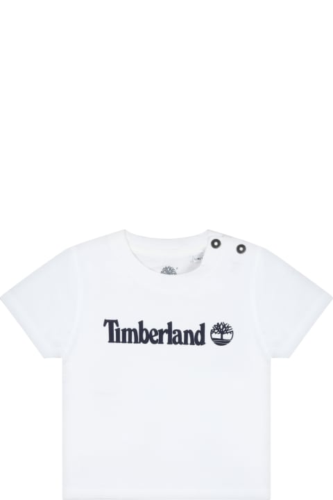 White T-shirt For Baby Boy With Blue Logo