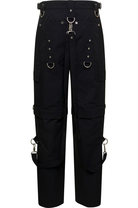 Black Two In One Detachable Cargo Pants With Suspenders In Wool And Mohair Woman