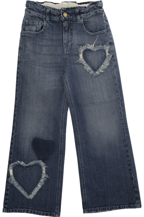 Bottoms for Girls Golden Goose Blue Jeans With Elastic Waist And Heart Shaped Details In Denim Girl