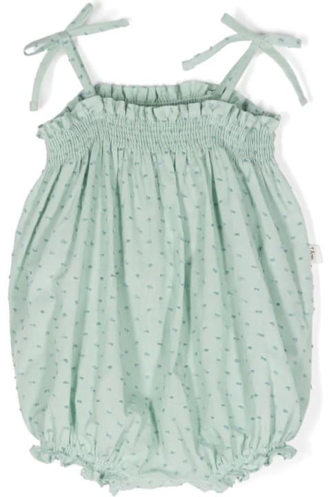Fashion for Baby Girls Teddy & Minou Romper In Lake Green Plumetis Fabric