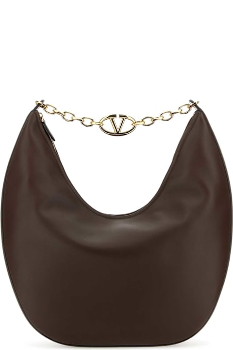 Totes for Women Valentino Garavani Brown Leather Medium Vlogo Moon Shoulder Bag