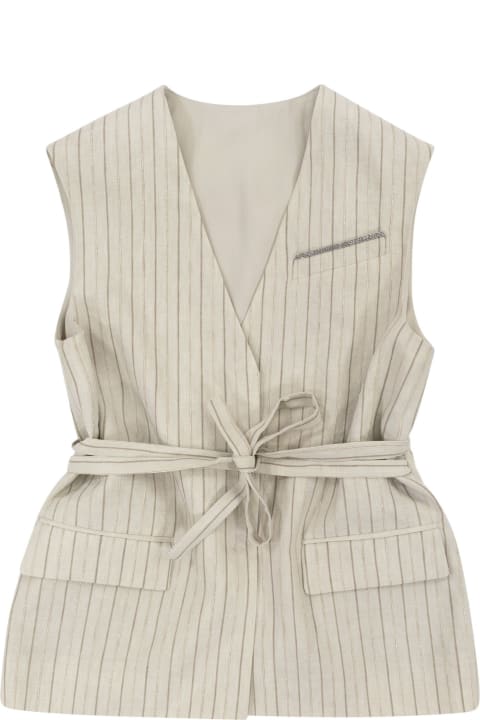 Brunello Cucinelli Coats & Jackets for Girls Brunello Cucinelli Linen-blend Waistcoat With Matching Belt