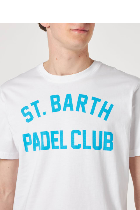 Homeware MC2 Saint Barth Man White Cotton T-shirt With St. Barth Padel Club Print