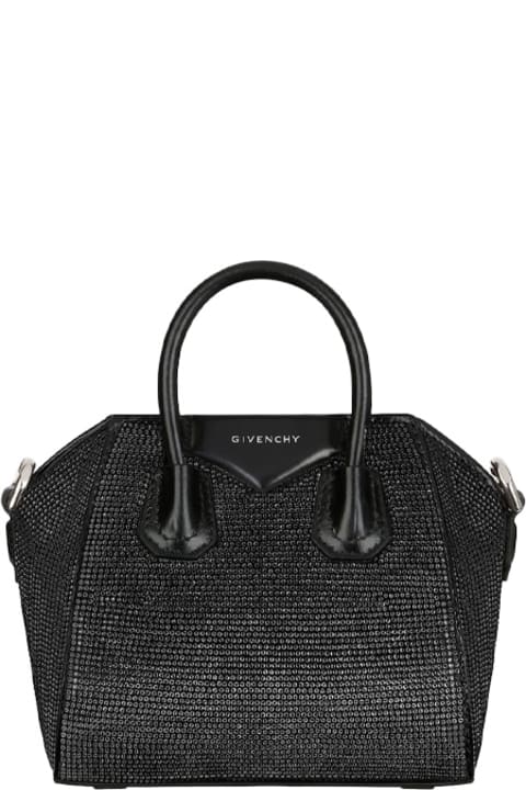 メンズ新着アイテム Givenchy Antigona Micro Bag In Black Satin With Rhinestones