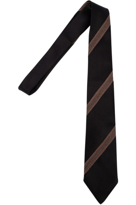 Stripe-embroidered Pointed Tip Tie