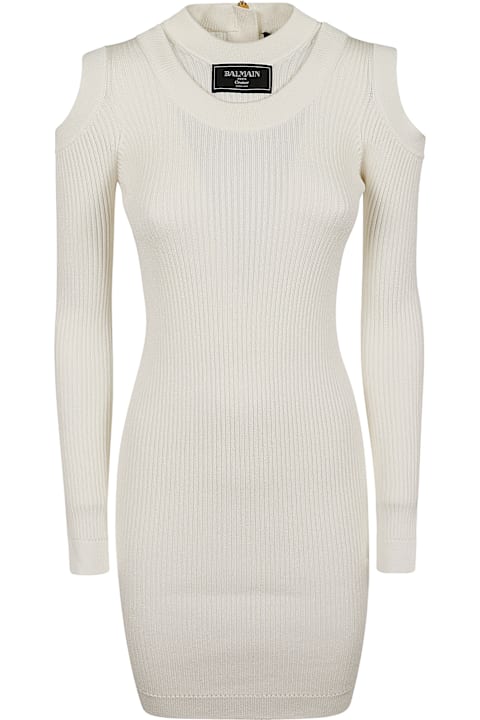 Balmain Dresses for Women Balmain Ls Db Col Shoulder Cut Knit Dress