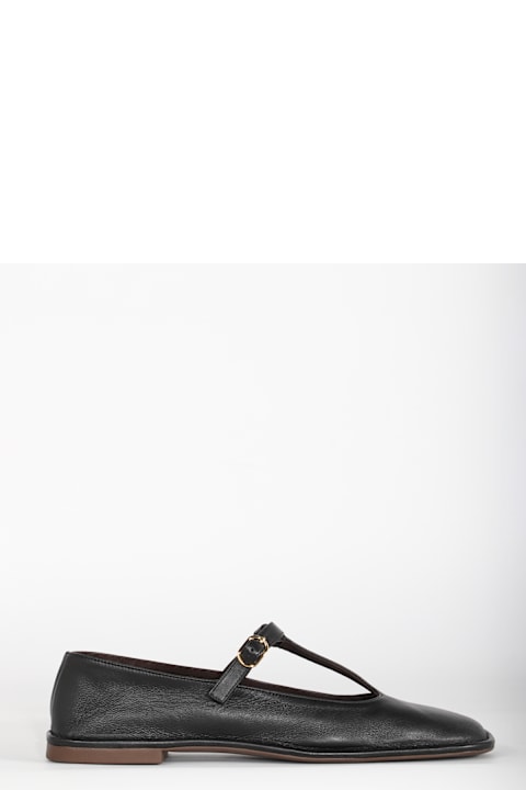 The Row for Women The Row Black Square T Leather Flats