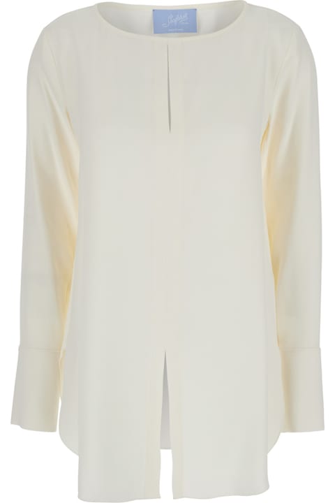 The Seafarer for Men The Seafarer 'poppy' White Crewneck Shirt With Rounded Hem And Vent On The Front In Viscose Blend Woman