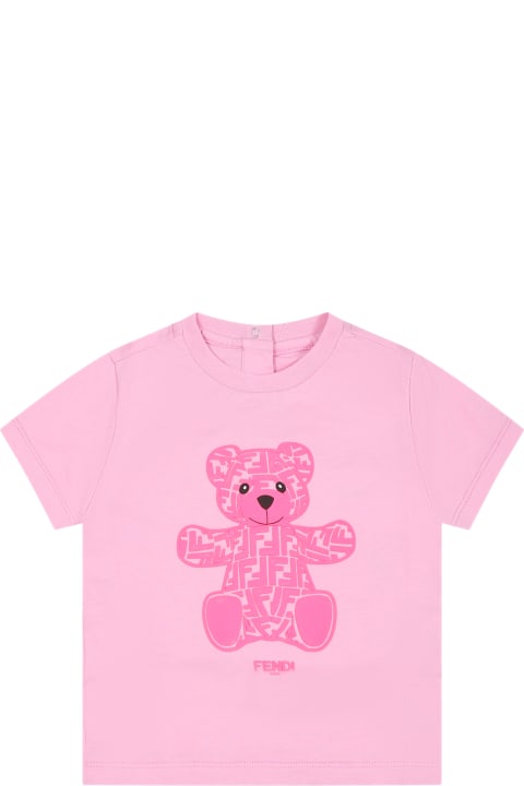 Fendi for Baby Boys Fendi Pink T-shirt For Girl With Teddy Bear