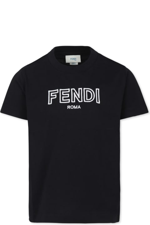 Fendi for Boys Fendi Black T-shirt For Kids With Fendi Logo
