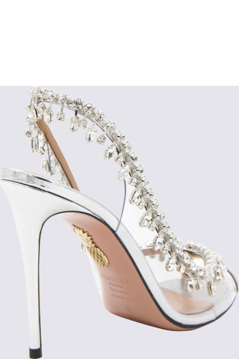 Aquazzura Shoes for Women Aquazzura Silver Leather Temptation Crystal Sandals