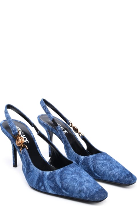 High-Heeled Shoes for Women Versace Sling Back In Light Blue Jeans