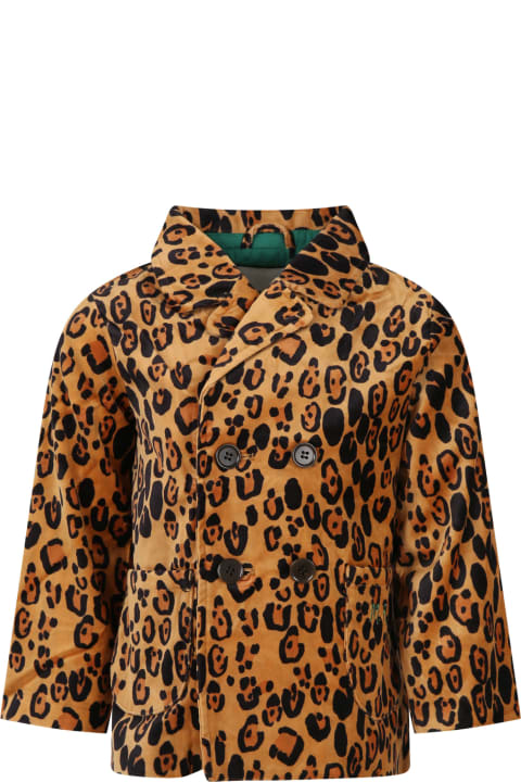 Mini Rodini Topwear for Girls Mini Rodini Brown Jacket For Girl With Leopard Print