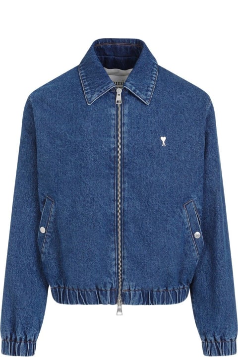 Ami Alexandre Mattiussi Coats & Jackets for Men Ami Alexandre Mattiussi Paris De Coeur-plaque Zipped Denim Jacket