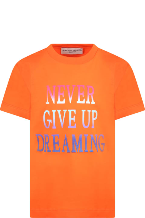 Orange T-shirt For Girl With Multicolor Writing