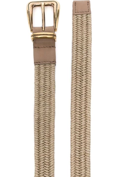 Beige Buckle-fastening Woven Belt In Leather And Linen