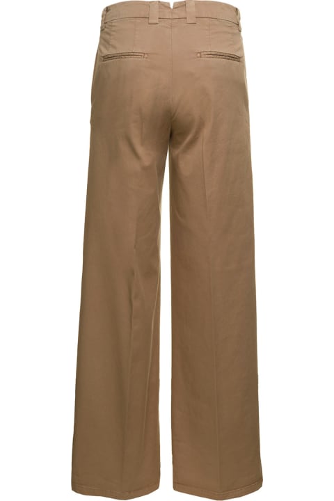 Beige Palazzo Pants With Welt Pockets In Cotton Woman