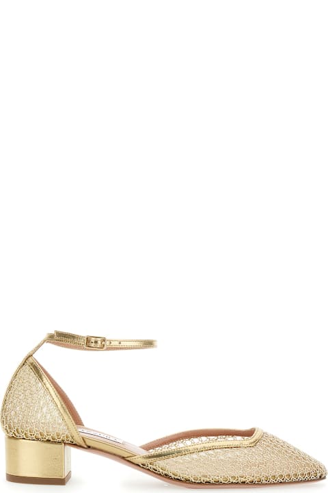 Homeware Aquazzura 
asha
 Metallic Pumps With Low Block Heel In Mesh Woman
