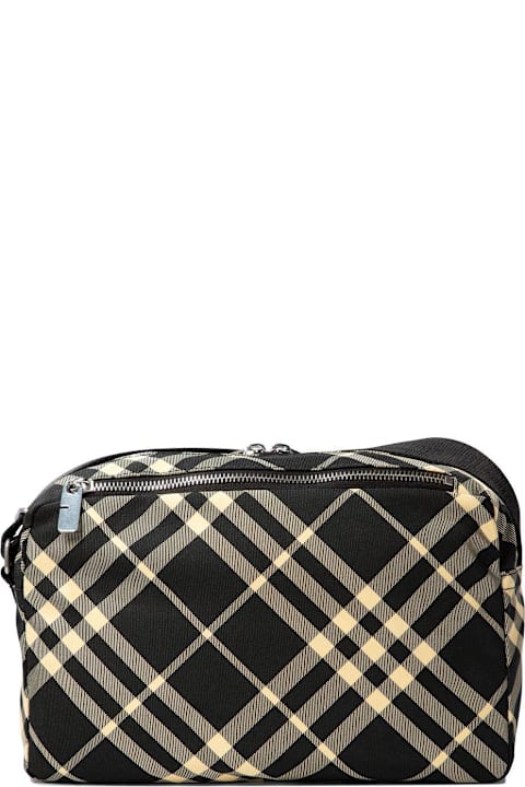 メンズ ショルダーバッグ Burberry Equestrian Knight Motif Checked Zipped Crossbody Bag