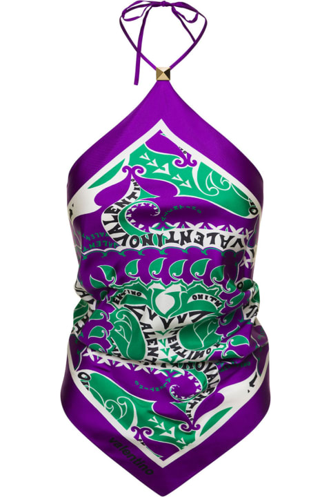 Multicolor Top With Manifesto Bandana Foulard Print In Silk Twill Woman