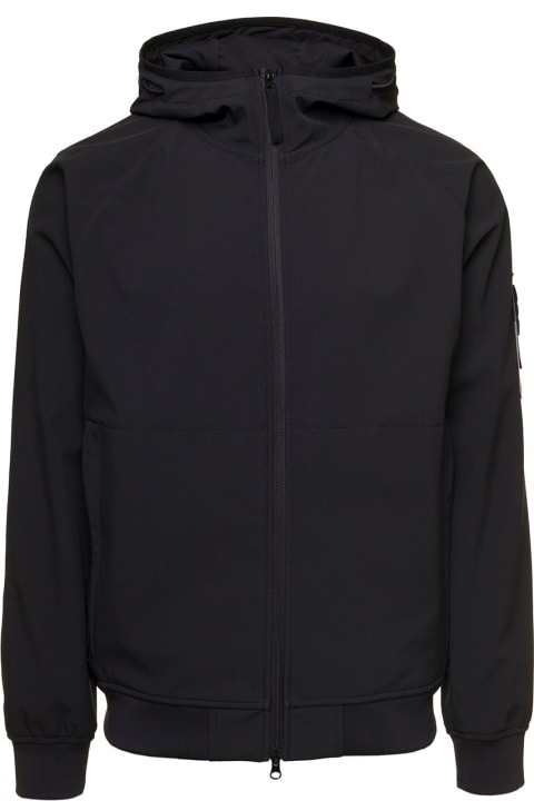 Black Hooded Zip Up Jacket In Stretch Polyester Man