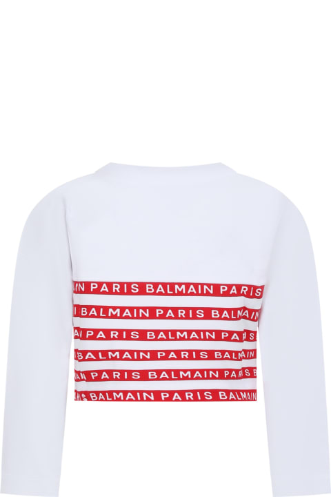 Balmain for Kids Balmain White Sweatshirt For Girl With Red Stripes And Logo