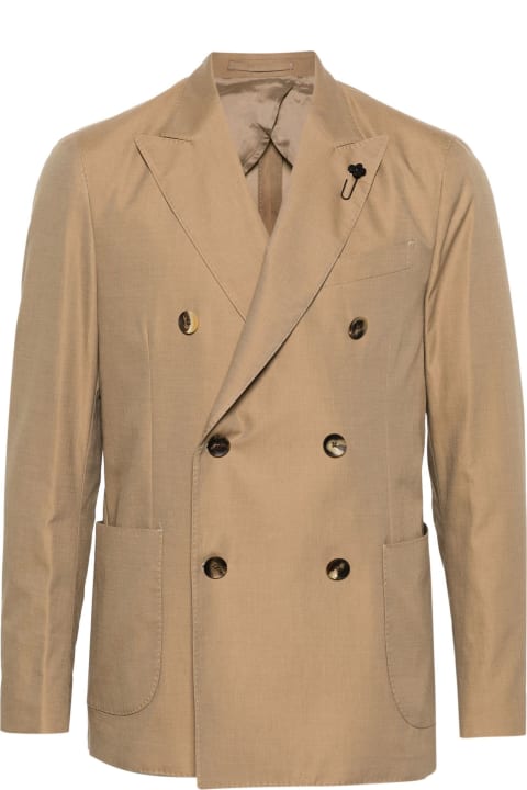 Lardini Coats & Jackets for Men Lardini Camel Brown Cotton Double-breasted Blazer