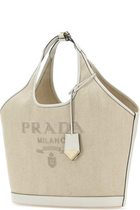 Bags Sale for Women Prada Sand Canvas Shopping Bag
