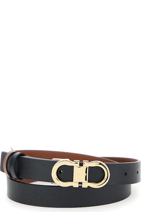 Ferragamo لـ Kids Ferragamo Black Reversible Belt With Gancini Buckle In Leather Woman
