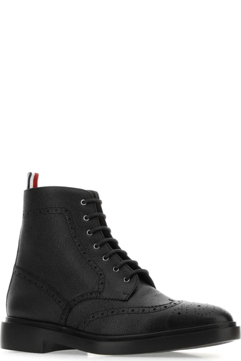 メンズ Thom Browneのブーツ Thom Browne Black Leather Ankle Boots