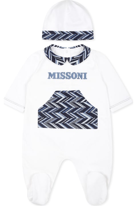 Missoni Bodysuits & Sets for Baby Girls Missoni White Babygrow Set For Baby Boy With Chevron Pattern