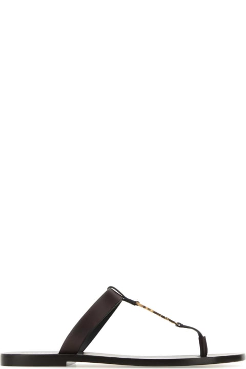 Other Shoes for Women Saint Laurent Brown Leather Cassandre Thong Slippers