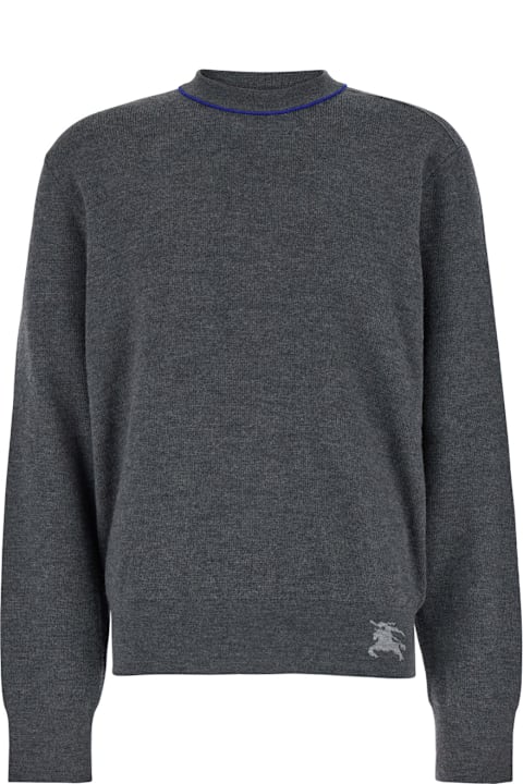 Burberry Sweaters for Men Burberry Grey Crewneck Sweater With Ekd Logo Detail On The Hem In Wool Man