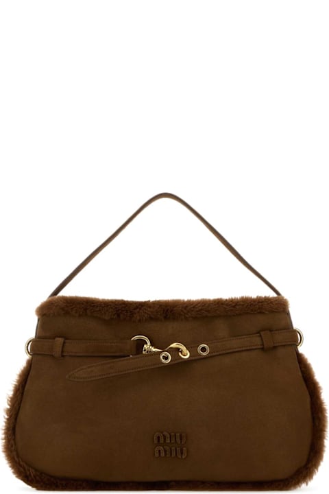 Miu Miu for Kids Miu Miu Brown Shearling Shoulder Bag