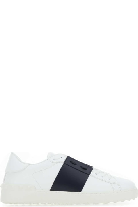 Sneakers for Men Valentino Garavani White Leather Open Sneakers With Midnight Blue Band