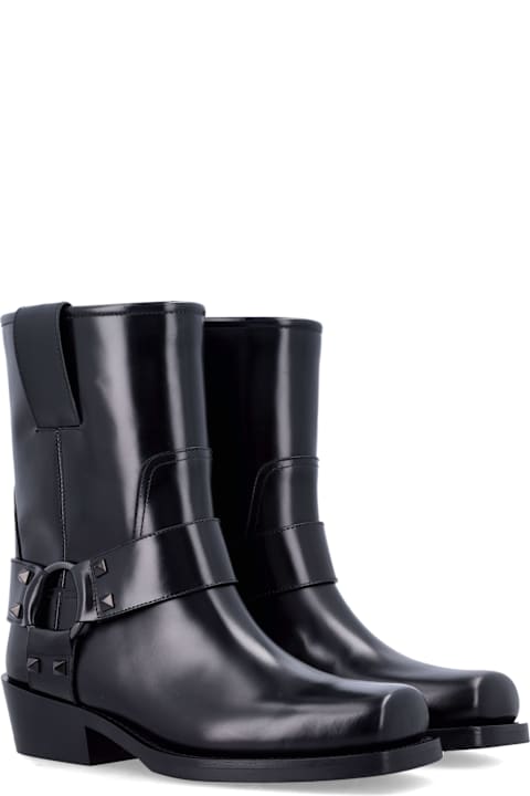 Valentino Garavani Boots for Women Valentino Garavani Rockstud Leather Biker Ankle Boots
