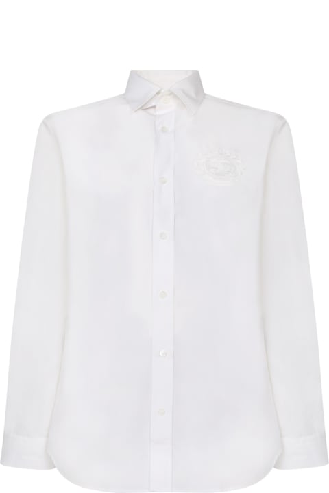 Homeware Burberry White Shirt With Classic Collar And Embroidered Logo On The Front In Cotton Man
