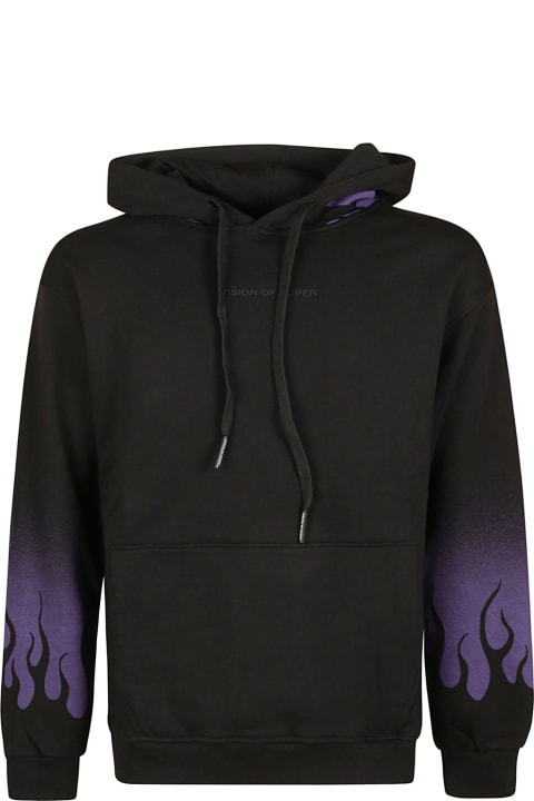 Flame Effect Logo Embroidered Hoodie