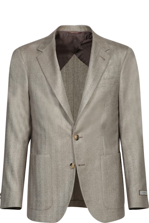 Canali for Men Canali Beige Herringbone Silk Jacket