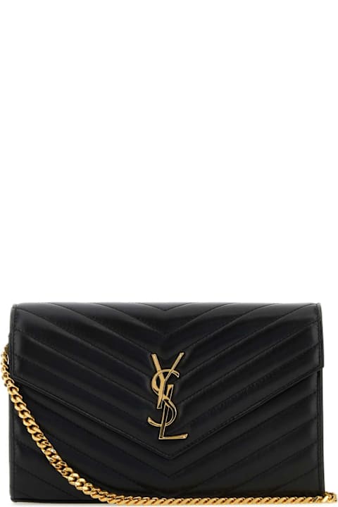 Saint Laurent Black Leather Cassandre Clutch