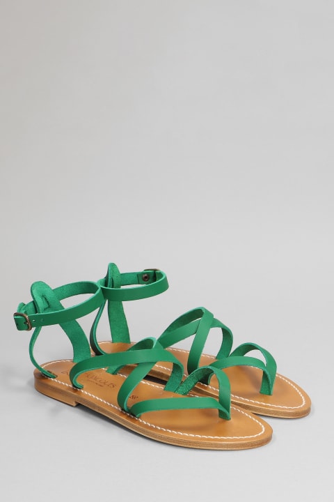 Epicure  Flats In Green Leather