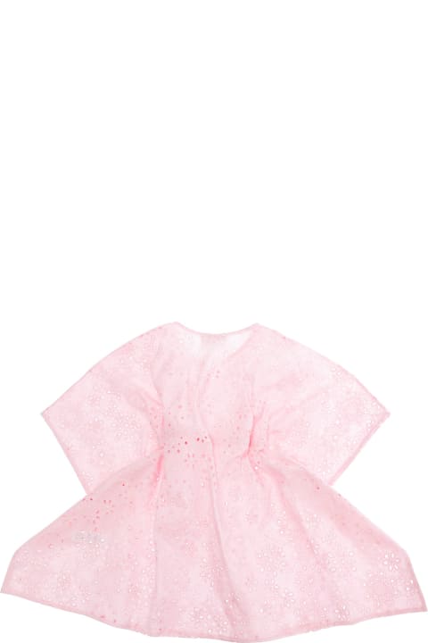 MC2 Saint Barth Dresses for Girls MC2 Saint Barth 'kate' Pink Dress With V Neck And All-over Floral Embroidery In Cotton Girl
