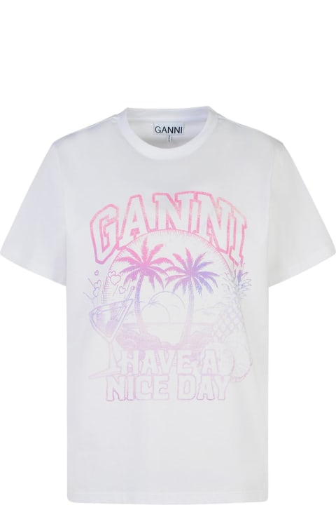 ウィメンズ Ganniのトップス Ganni White Cotton T-shirt