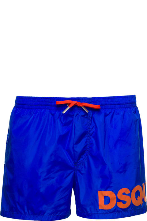 Swimwear for Men Dsquared2 Blue Swim Trunks With Logo Print In Polyammide Man