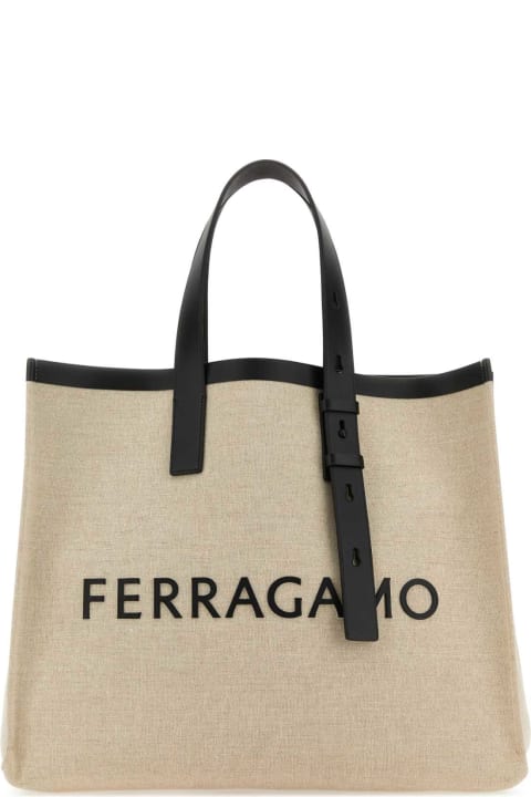 Ferragamo Totes for Men Ferragamo Sand Canvas Shopping Bag